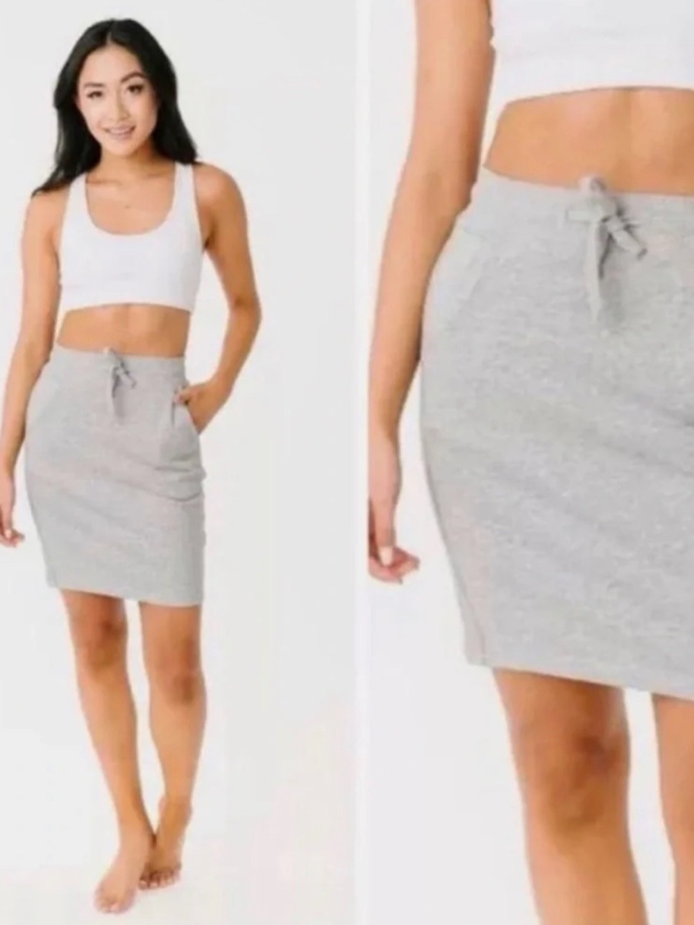 NWT ZYIA Active Heather Grey Drawstring Mini Skirt